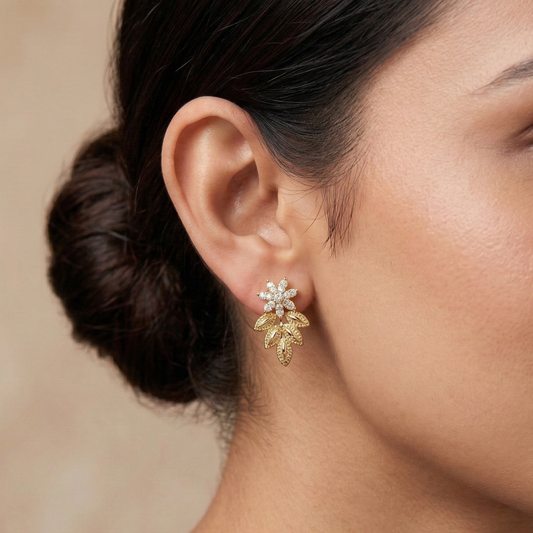 Crowned Leaf 18K Gold Plated Studs