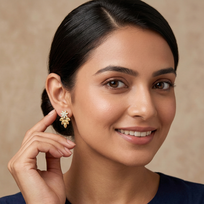 Crowned Leaf Gold Plated Studs