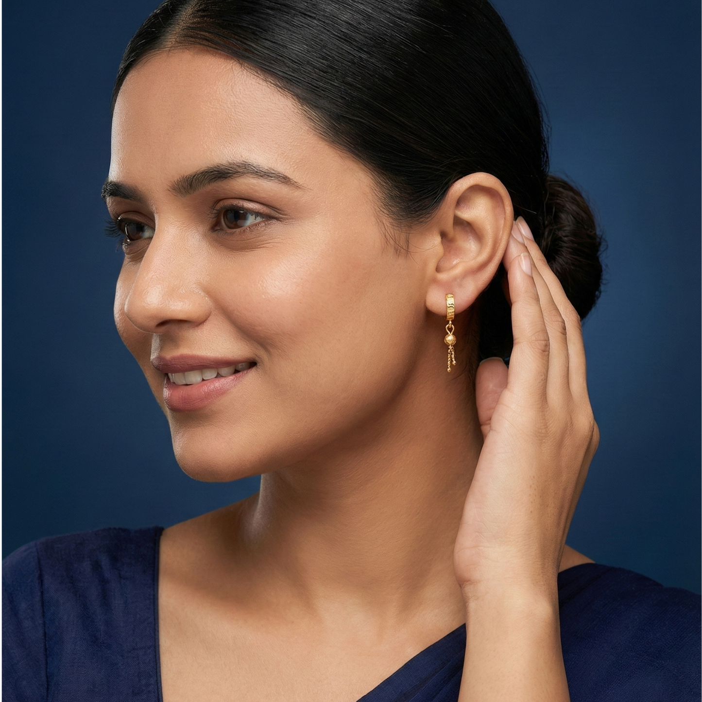modern weave gold plated dangle hoops