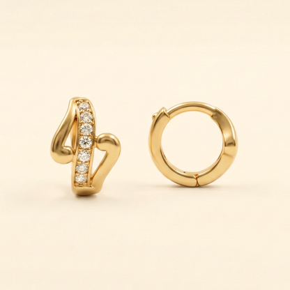 Modern Ribbon Gold Plated Studded Hoops
