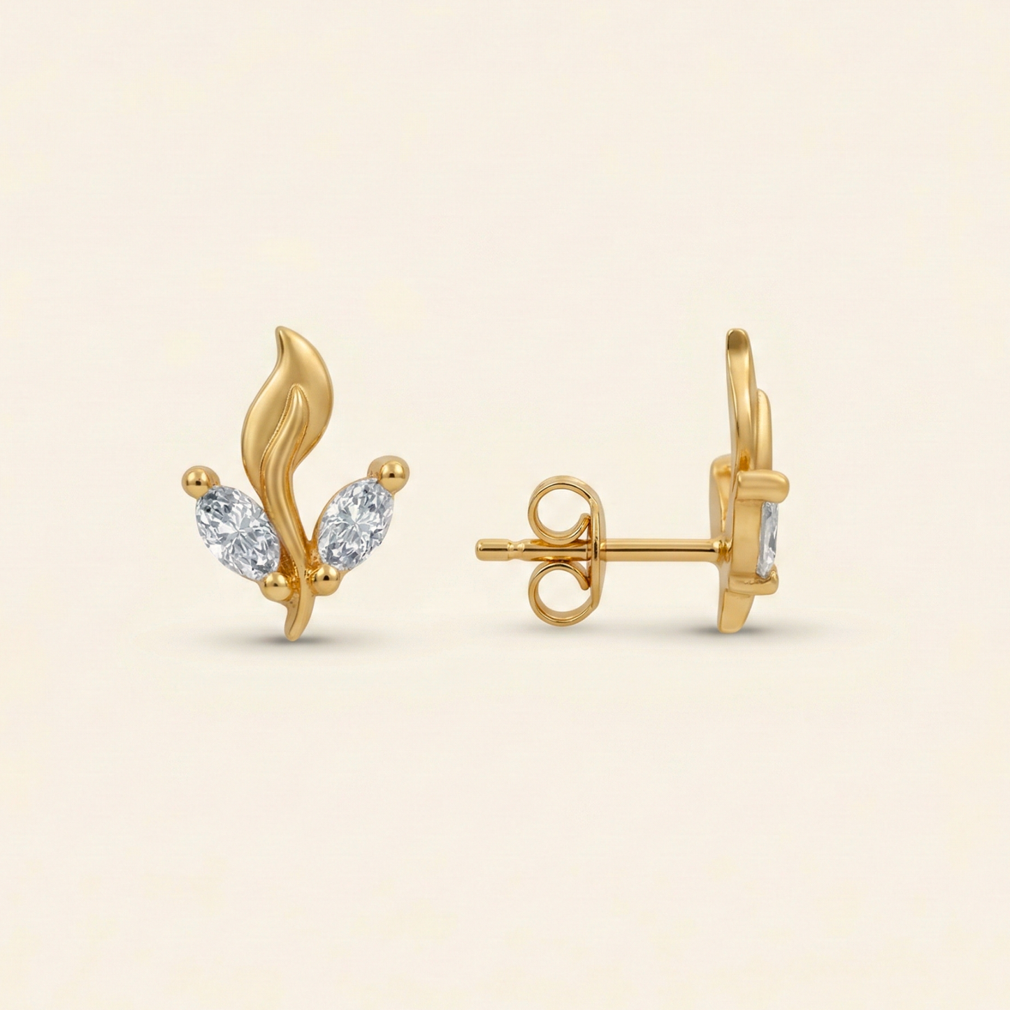 twin leaves gold plated studs